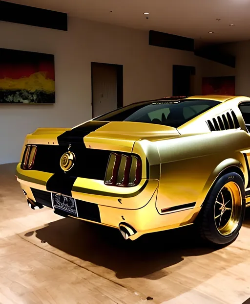 Prompt: Mustang made out of gold painted with oil 