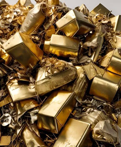 Prompt: Pile of trash made out of gold