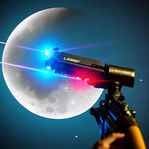 Prompt: Futuristic laser gun firing at a moon 