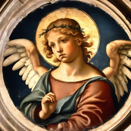 Prompt: Angel in a Fresco by Italian renaissance master.Object located in Firenze.