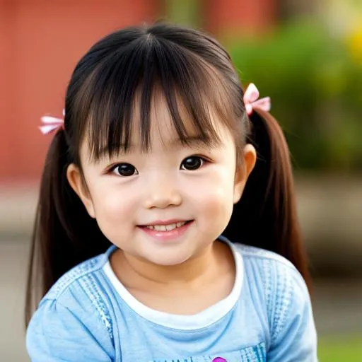 Prompt: natural image of asian baby girl with sharp features and subtle smile, extremely realistic