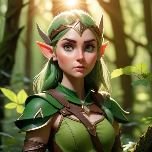 Prompt: Elf ranger in a mystical forest around sunlight