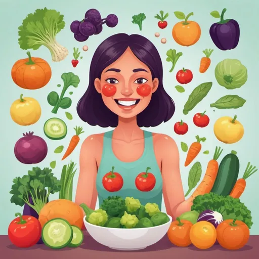 Prompt: create an illustration about you eat fruits and vegetables to boost your immune system