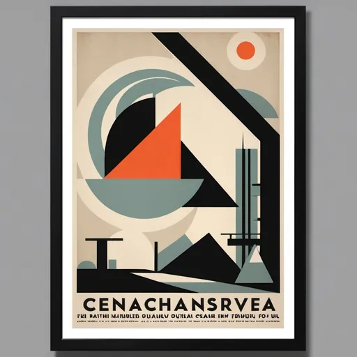 Prompt: constructivist art travel poster