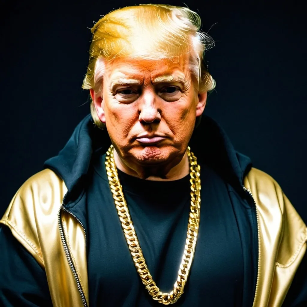 Prompt: Donald Trump with a hoodie and gold chains