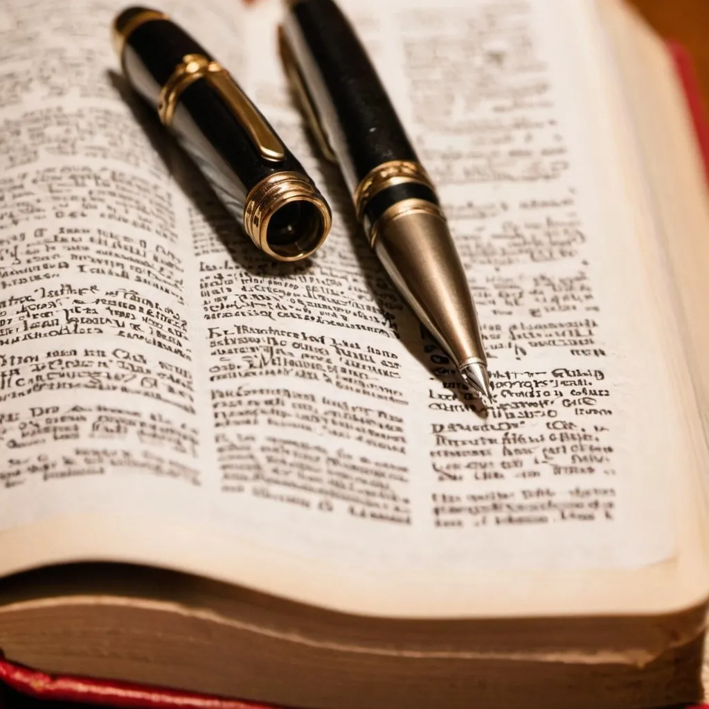 Prompt: a pen on top of an open bible

