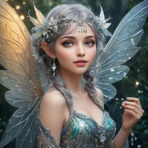 Prompt: 
A whimsically eccentric pixie with shimmering wings, each intricate detail radiates with magic: tiny silver bells tangled in her hair, sparkling dewdrops adorning her translucent wings, and bright iridescent eyes filled with mischief. The main subject is a fantastical creature with a playful demeanor. This stunning image is a digital painting. The ethereal beauty of this scene is truly breathtaking, with vivid colors and intricate details that bring the pixie to life. The high-quality rendering captures every enchanting aspect of this mystical being, drawing viewers into a world of whimsy and wonder.








































































































