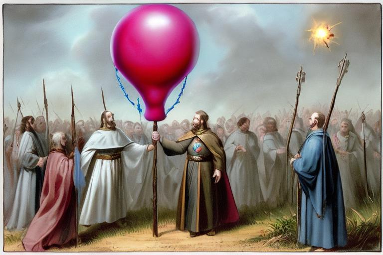 Prompt: Free Grace Christian  Wars are  infantile egotistical evil Ideological stupidity. Egregore balloon on a stick