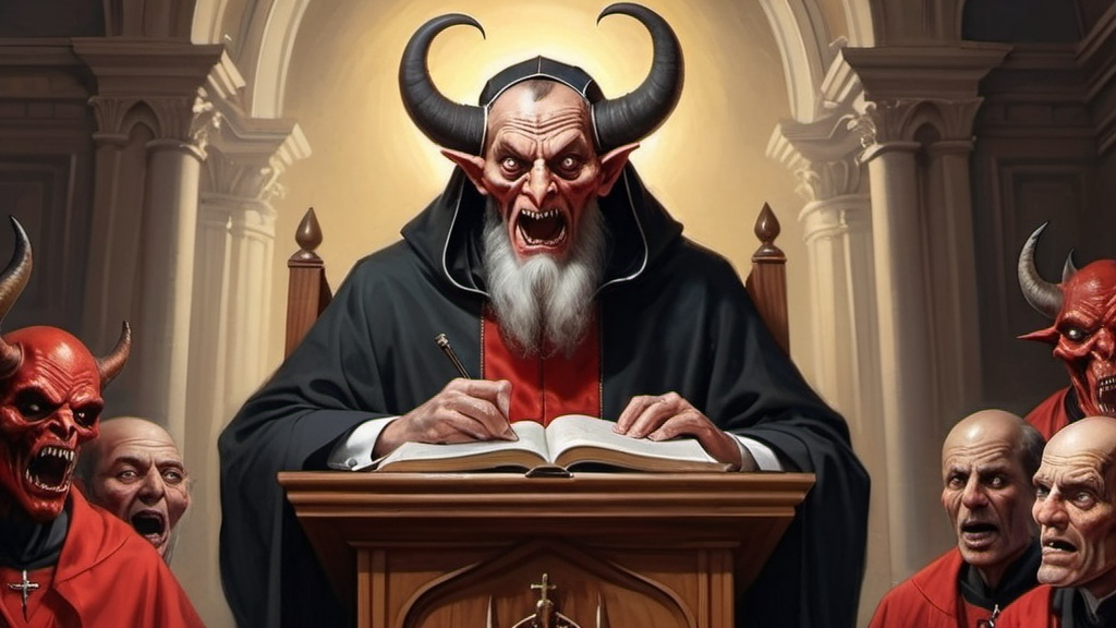 Prompt: Pious Frauds in the Pulpit that are Egregore Monsterous devils