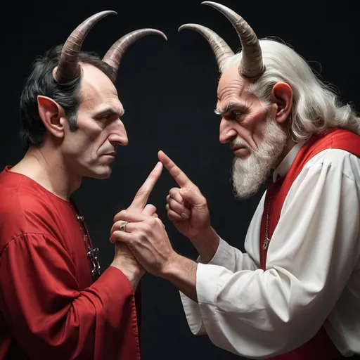 Prompt: Reconciliation with an evil man and a liar and a hypocritical devil and one of them has horns