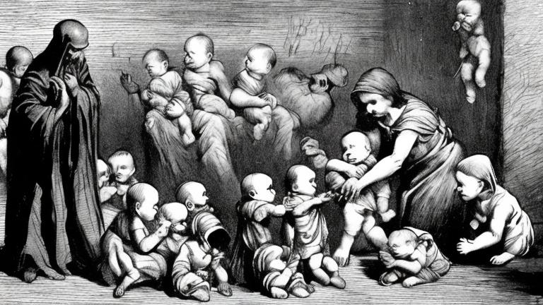 Prompt: The Damnation of Infants and babies by Calvinism