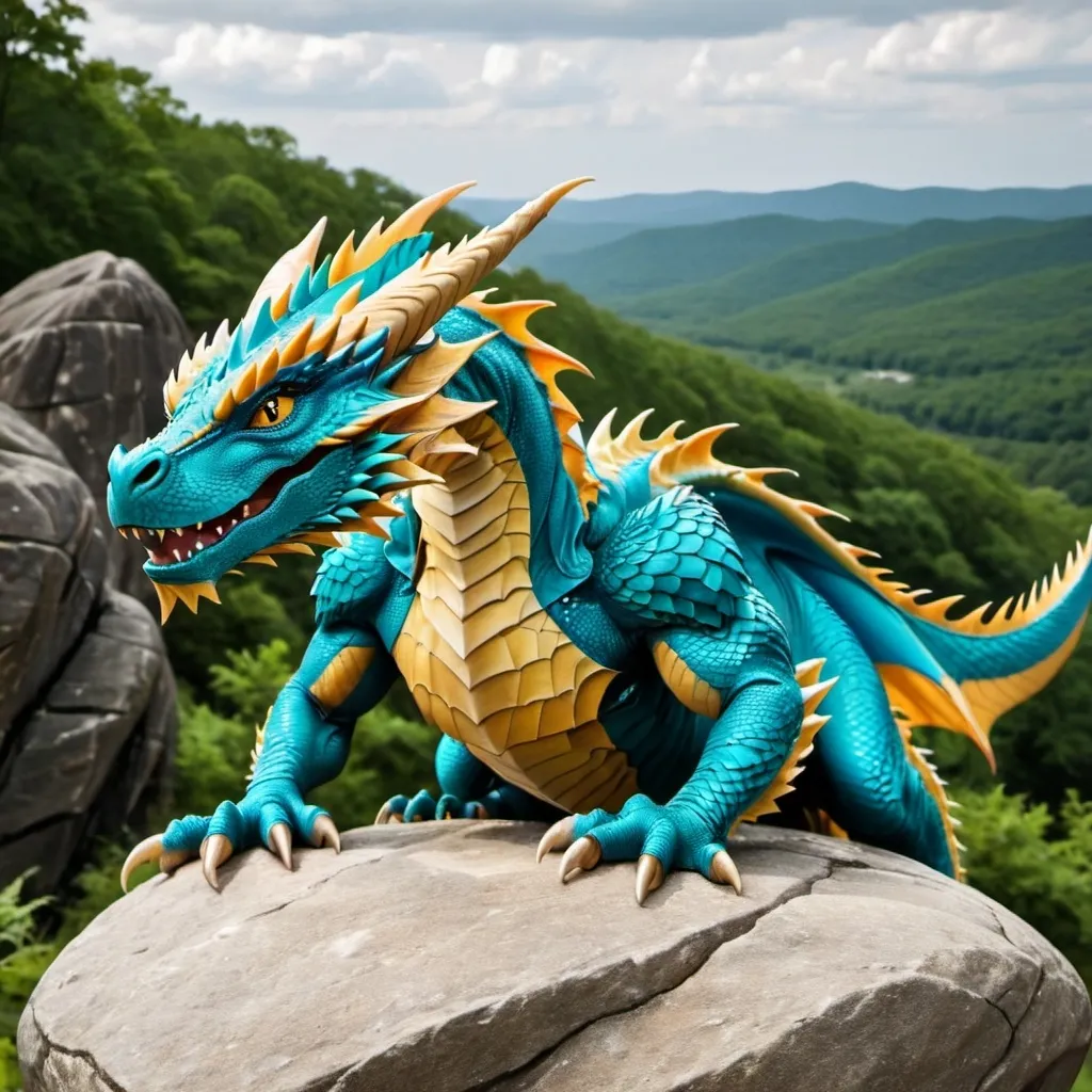 Prompt: Dragon flexing on a rock hill