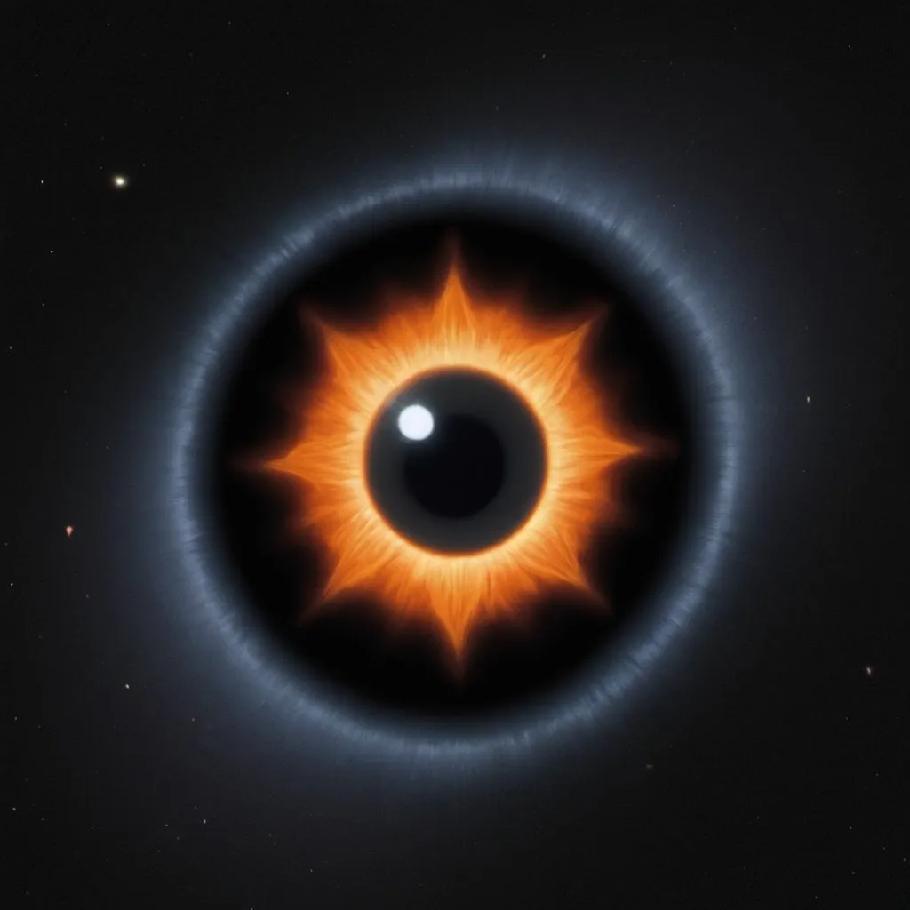 Prompt: 8 pointed shape, black hole, 1 orange eye, space background,