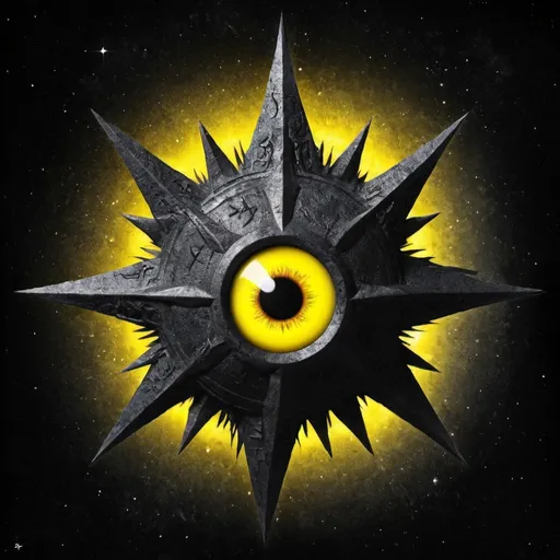 Prompt: space, black chaos star, 1 yellow eye,