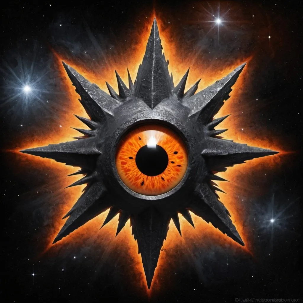 Prompt: space, black chaos star, 1 orange eye,