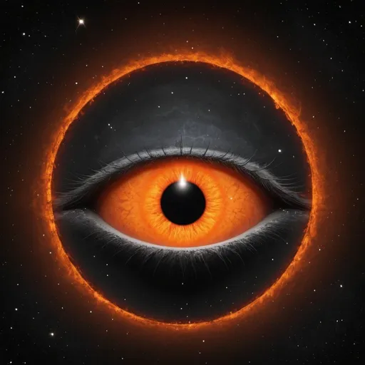 Prompt: 8 pointed star shape, black hole, 1 orange eye, space background,