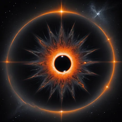 Prompt: space, chaos star shape, black hole, 1 orange eye,