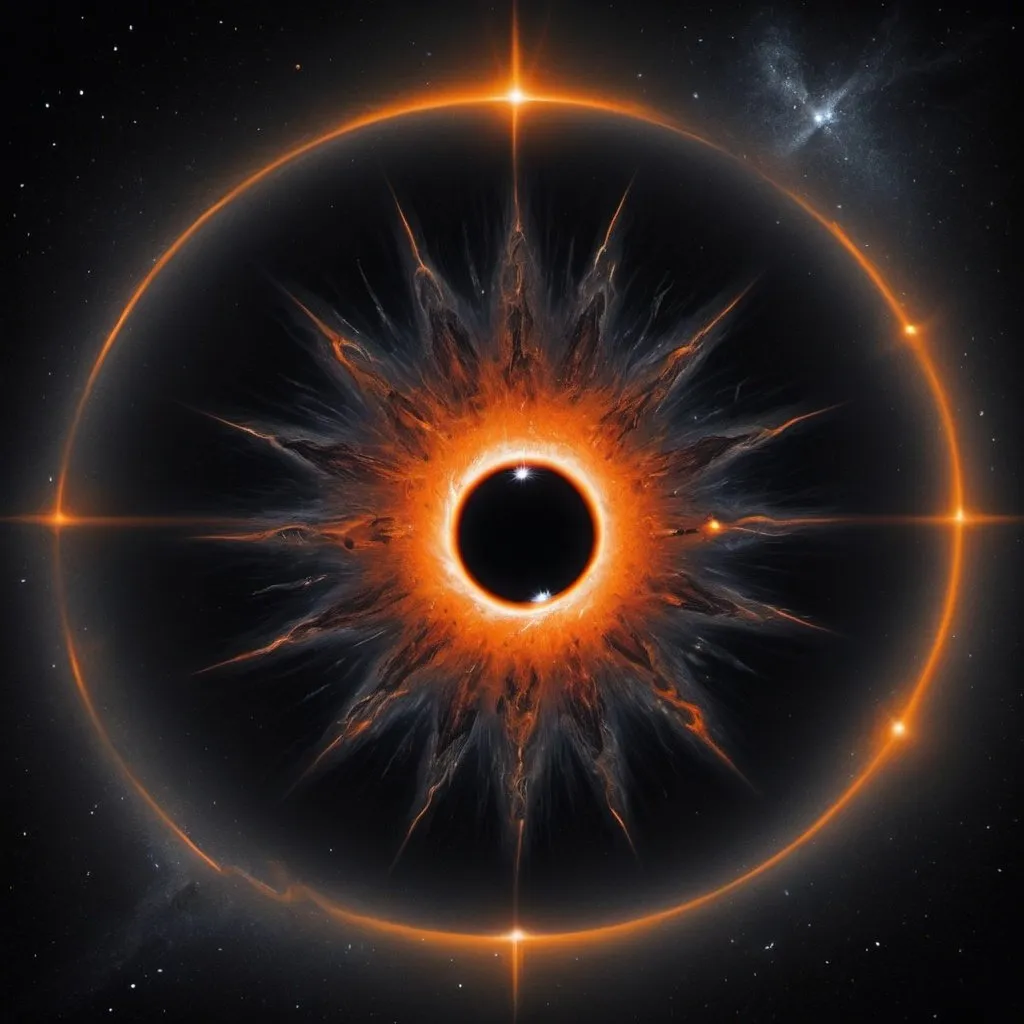 Prompt: space, chaos star shape, black hole, 1 orange eye,