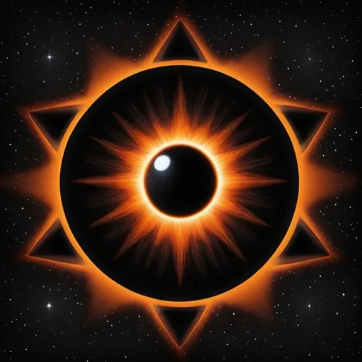 Prompt: 8 pointed star shape, black hole, 1 orange eye, space background,