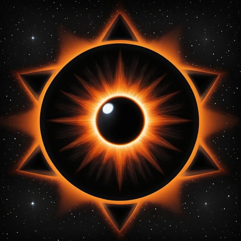 Prompt: 8 pointed star shape, black hole, 1 orange eye, space background,