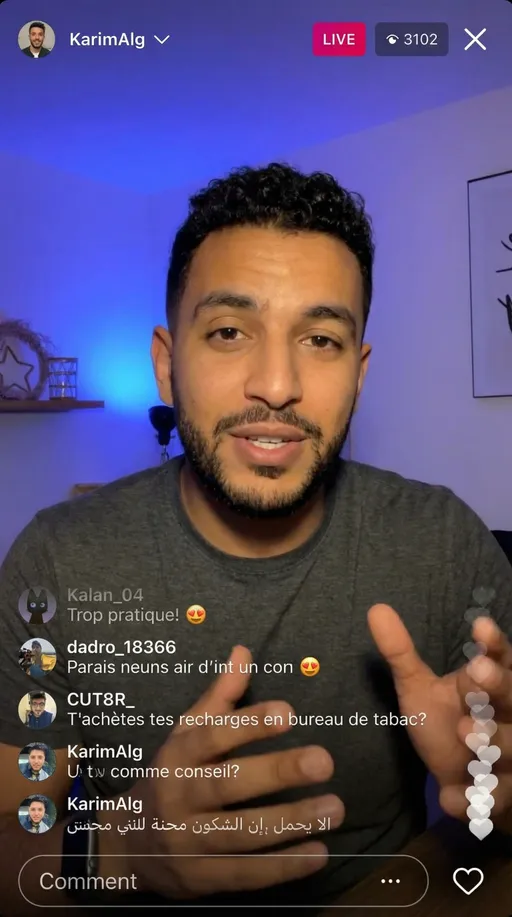 Prompt: Can you generate a similar YouTuber algerian looking modern man. Make it look like it is from a live instagram capture. 
