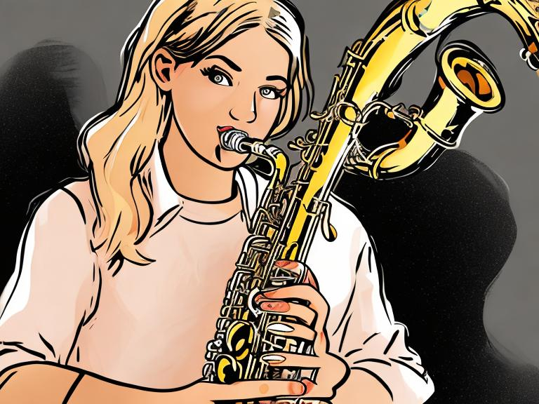 Prompt: Blonde White girl playing the saxophone in a comic style
