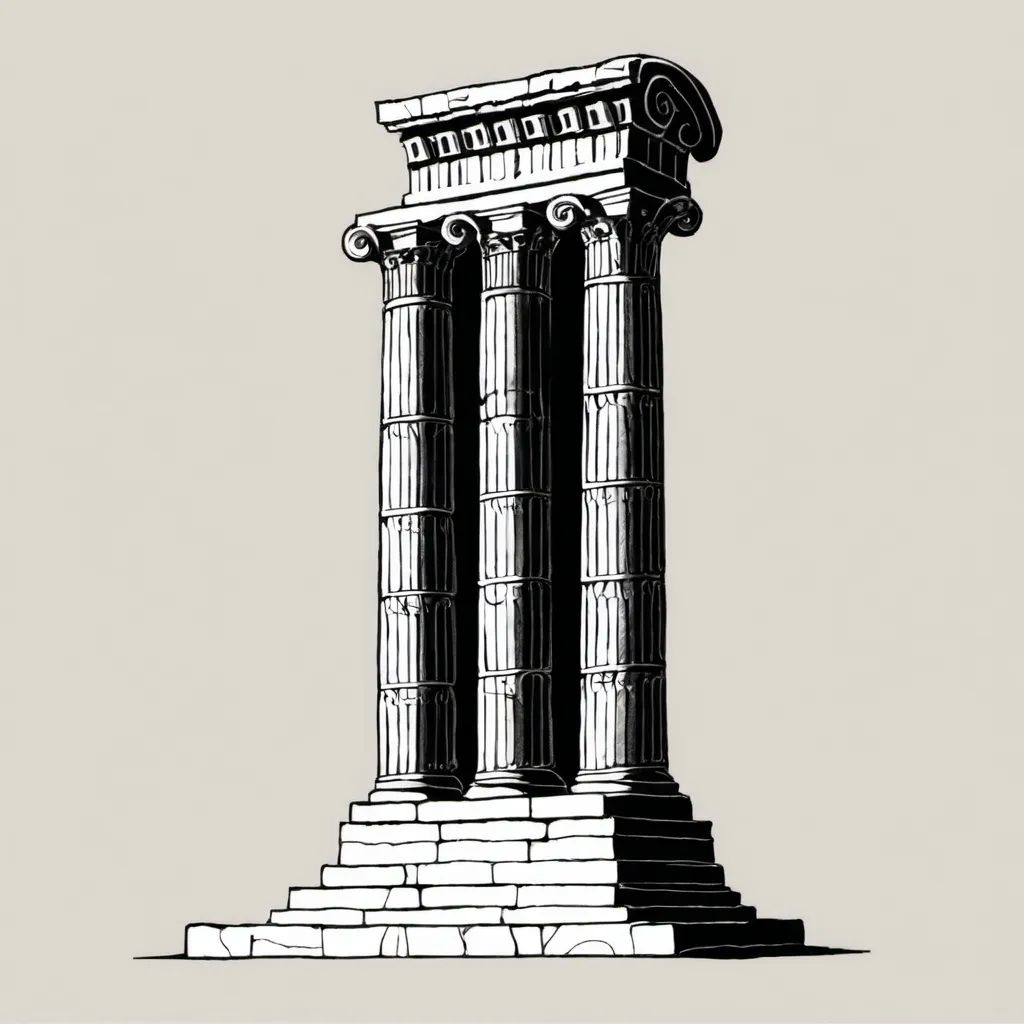 Prompt: a draw that could be used in a sweatshirt design with a column from a roman temple with "ISCTE" and 2007 in roman letters written on it