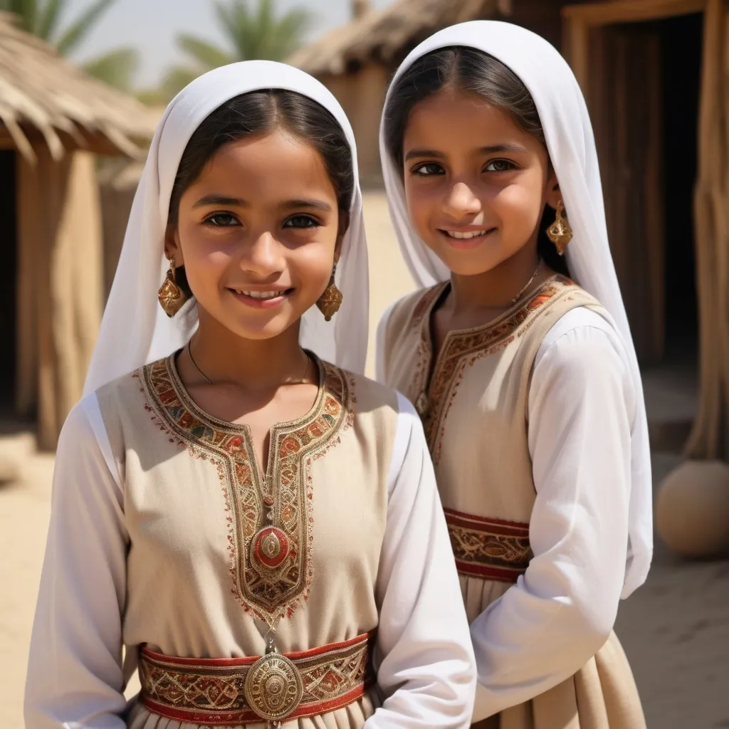 Prompt: Emirates girls in 1980 in national dress