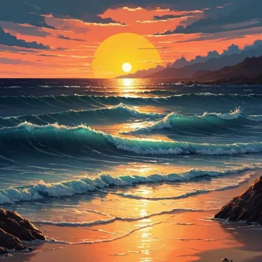Prompt: ocean sunset 2D image