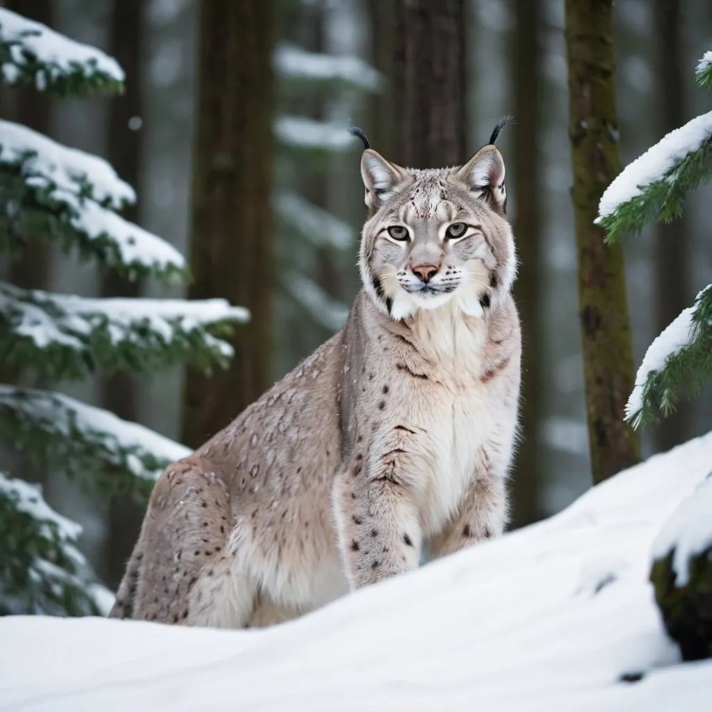 Prompt: a snow lynx in the middle of the forest