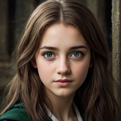 Prompt: A beautiful  brown hair , and beautiful eyes girl who attended Hogwarts and sorted into Slytherin and known as a half blood princess,  she was a disturbed girl and emotional at the same time she is brave and beautiful and most courage girl in Hogwarts her name is Eleanor 
