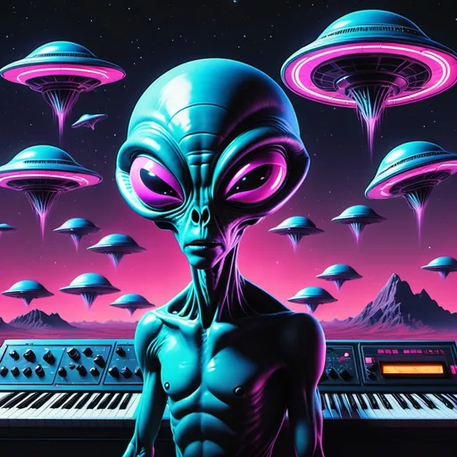 Prompt: An Alien Invasion set to 80's synth