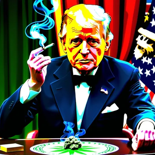 Prompt: US presidents doing magic tricks while smoking weed
