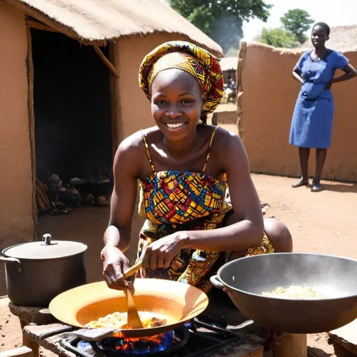 Prompt: create africa town woman cooking 
