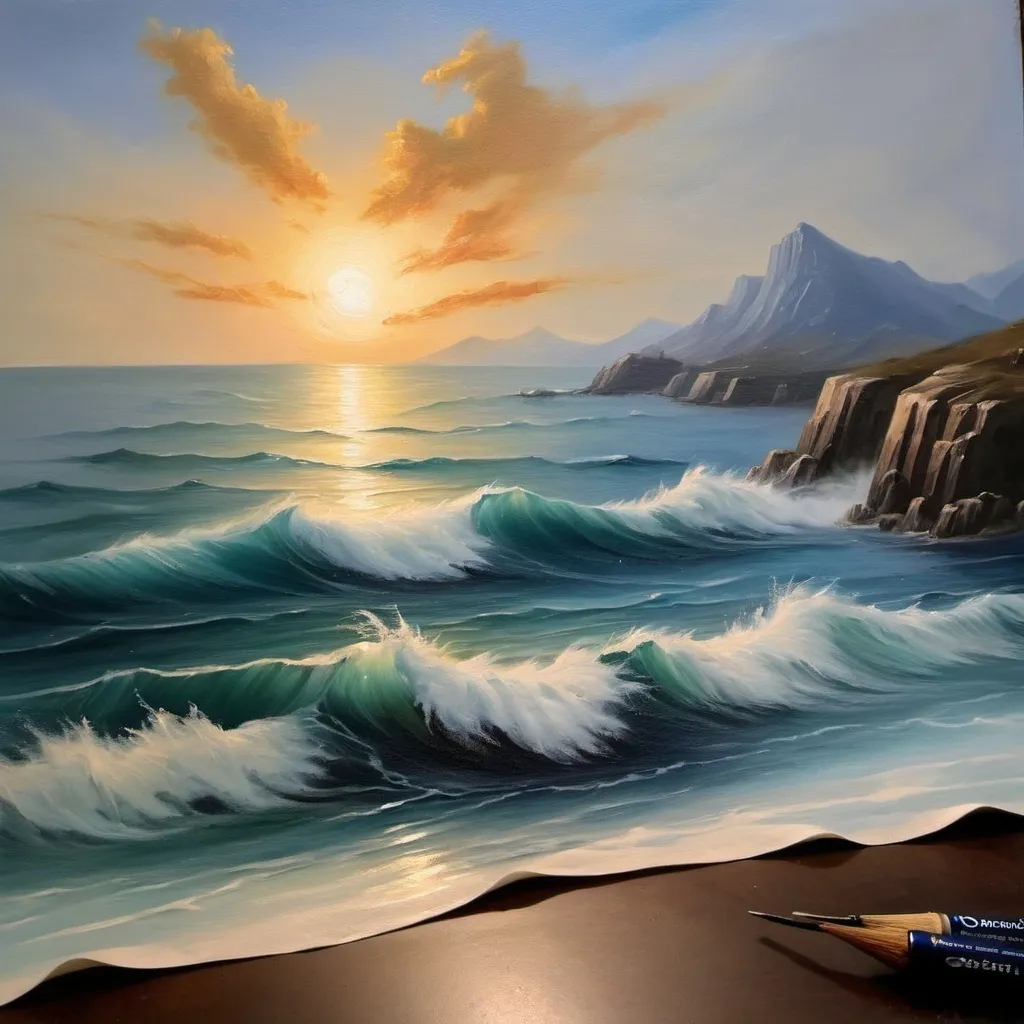 Prompt: Create a  art of sea with oil paint