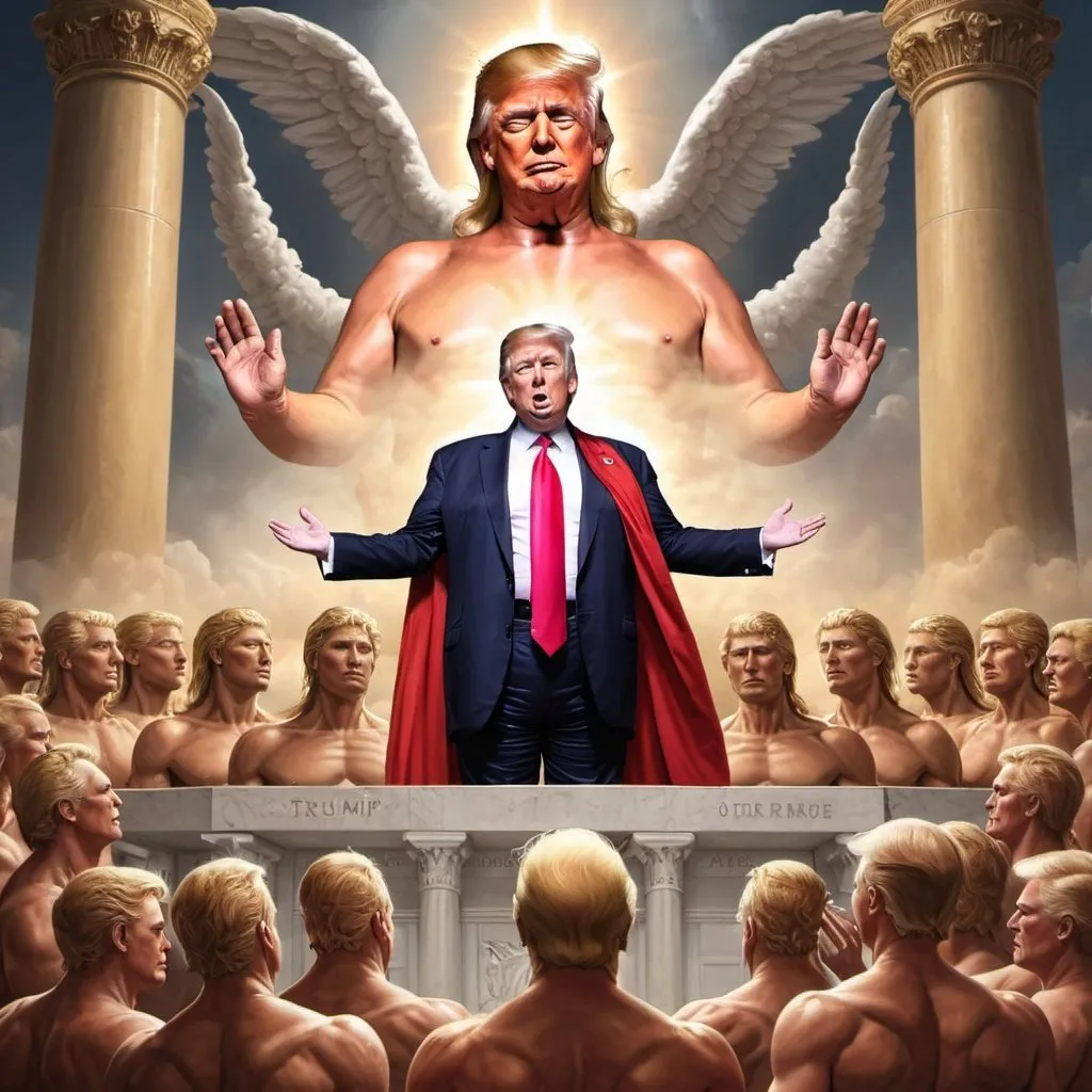 Prompt: Trump being worshipped as a God