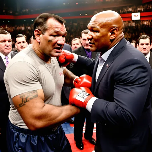 Prompt: Senator Ted Cruz getting punched by Mike Tyson.