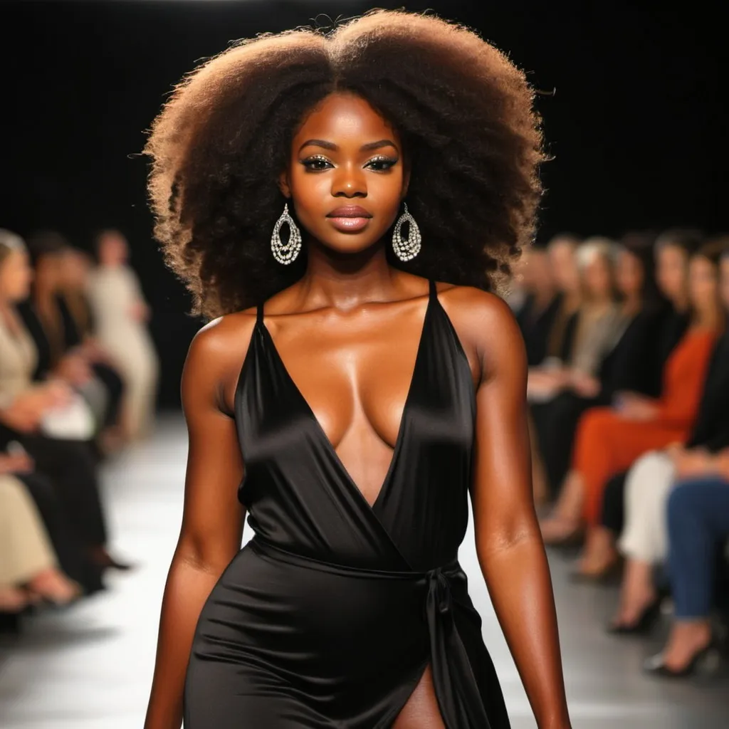 Prompt: A very beautiful black woman walking the runway 