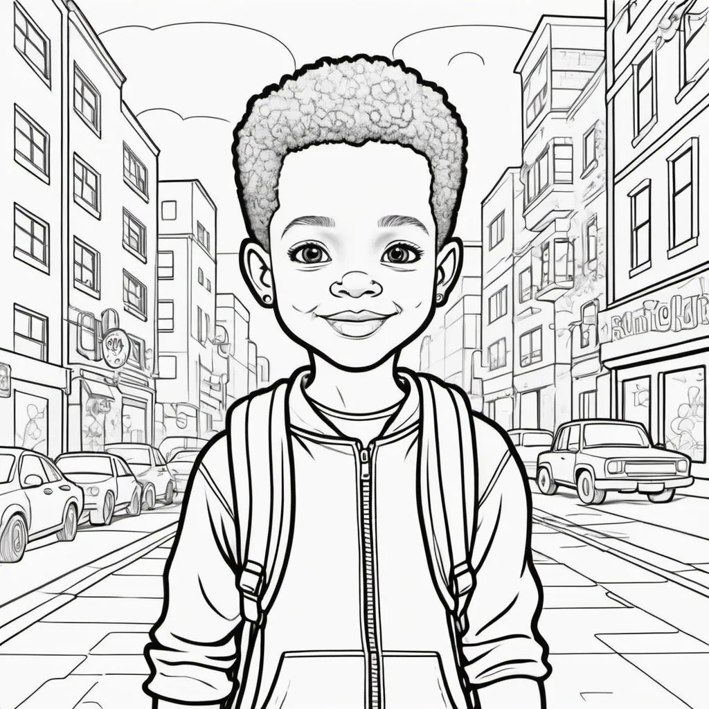 Prompt: create a childrens coloring book with urban characters