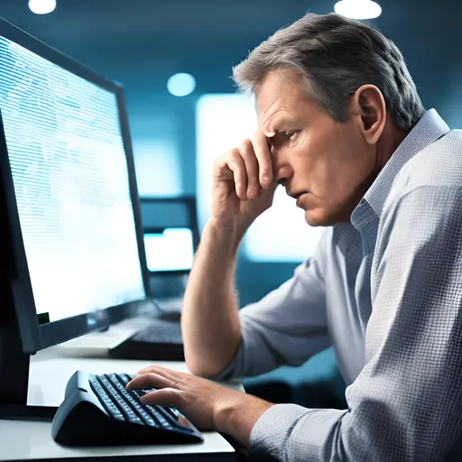 Prompt: Photo  of a man lost in computer data 



