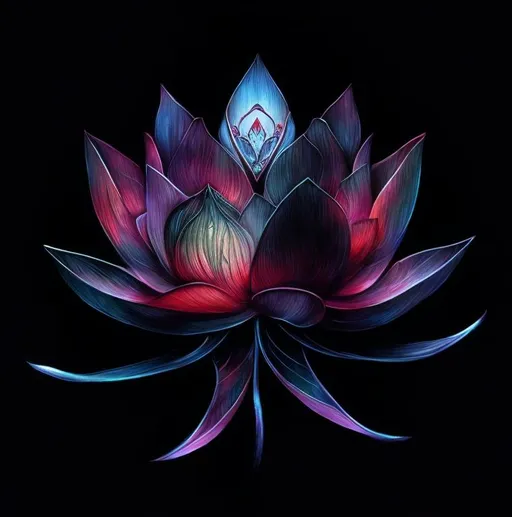 Prompt: Lotus flower, cybernetic art, melting with black background