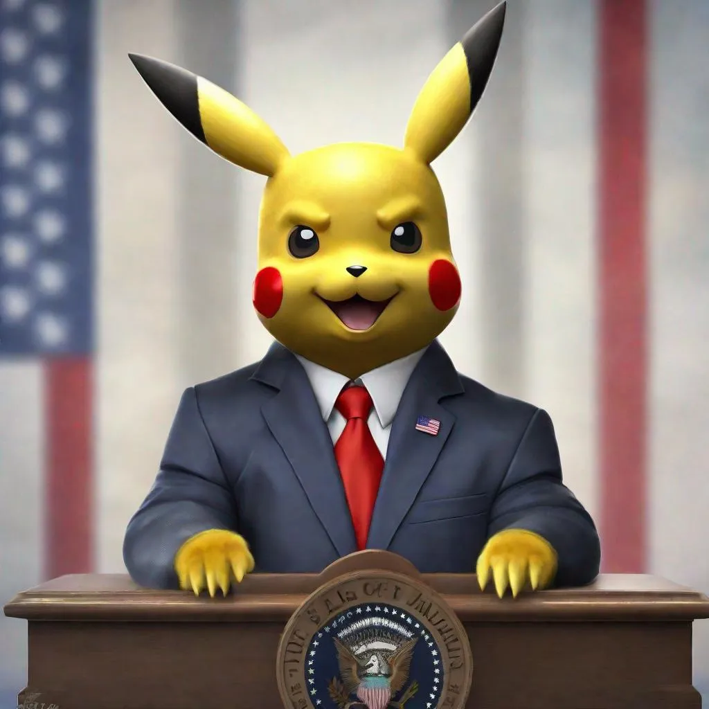 Prompt: Pikachu as President of the US, photorealistic