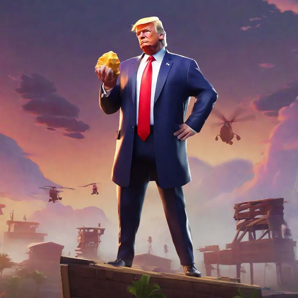 Prompt: Donald Trump in Fortnite, Concept art by Shaddy Safadi