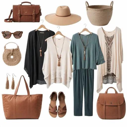 Prompt: boho modern minimalist capsule wardrobe for travel