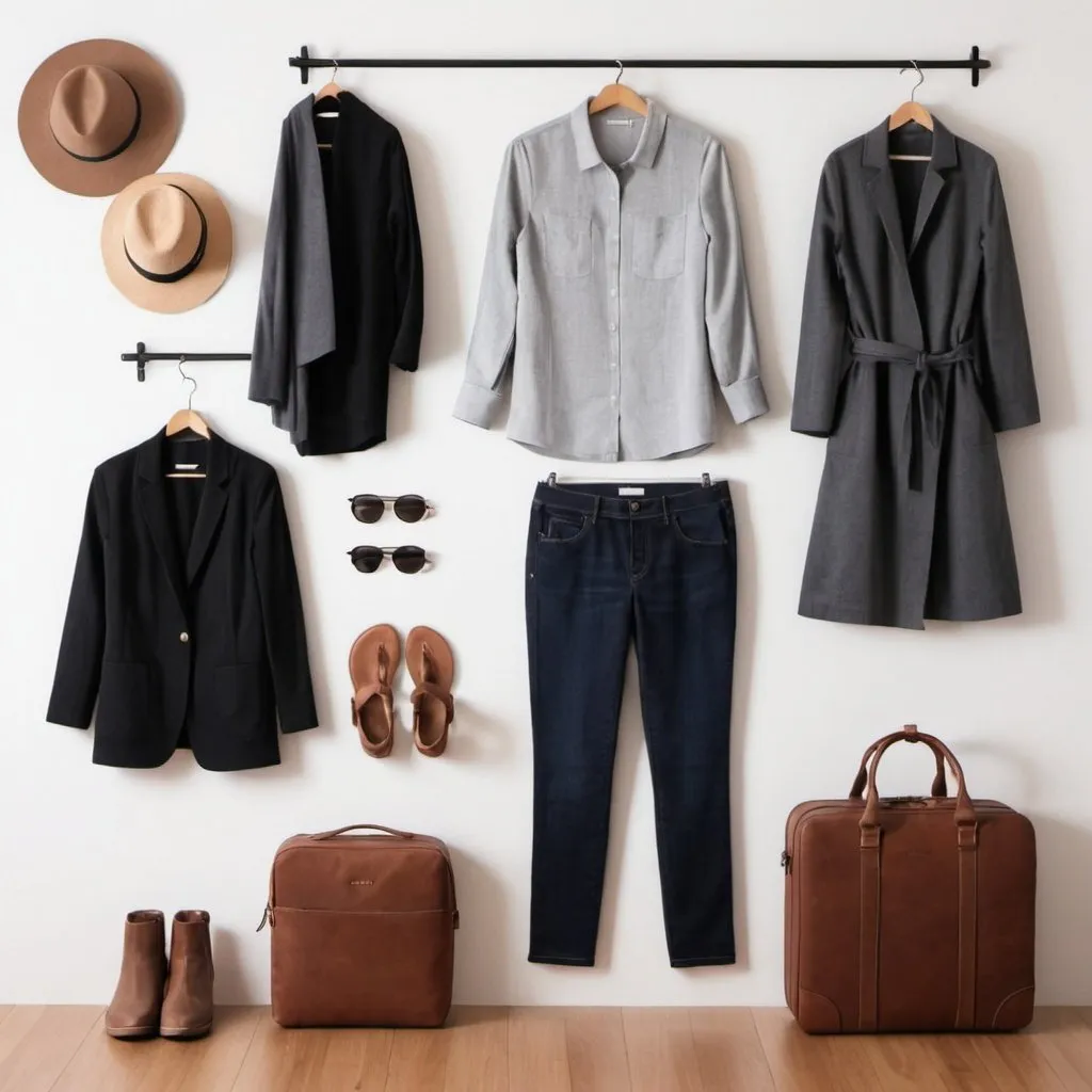 Prompt: Japandi modern minimalist 
 capsule wardrobe for travel