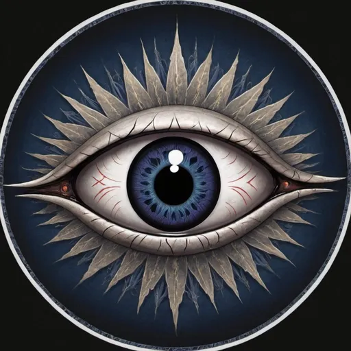 Prompt: Sure, here's a full eye rinnegan design for the title "Realitingan":

This rinnegan has a unique design that incorporates the shape and symbols of the real-life world.

It possesses a dark blue outer ring, which symbolically represents the physical and material world. The inner ring encompasses the same blue color, to represent the ethereal and spiritual aspects of reality.

The eye's pupil is oval shaped and composed of multicolor layers, symbolizing the complexity and diversity of real-life experiences.

The sclera is black in color to represent the darkness and mystery inherent in existence.