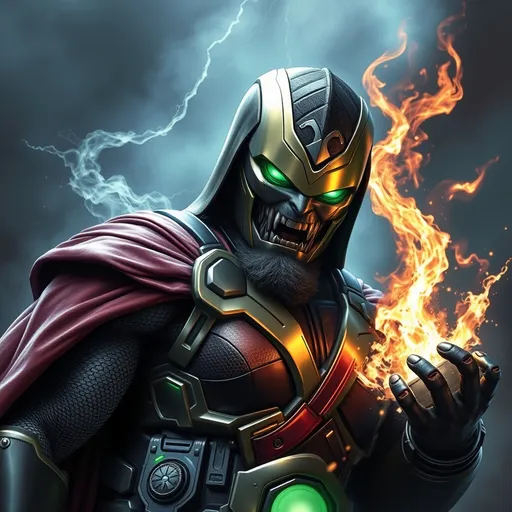 Prompt: dr doom as rdj fight all avenger in marce