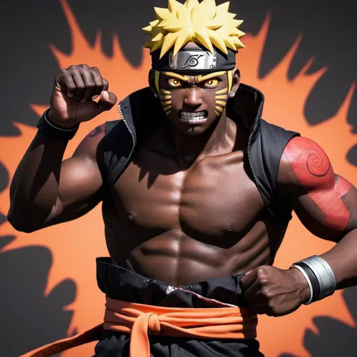 Prompt: Black skin naruto fighting the villain pain with a title that says beatdown