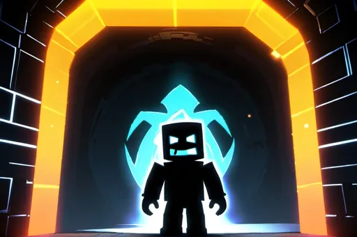 Prompt: Thumbnail 1: A shadowy figure standing in front of a glowing portal, with the game title overlaying the image. Game title is Roblox.