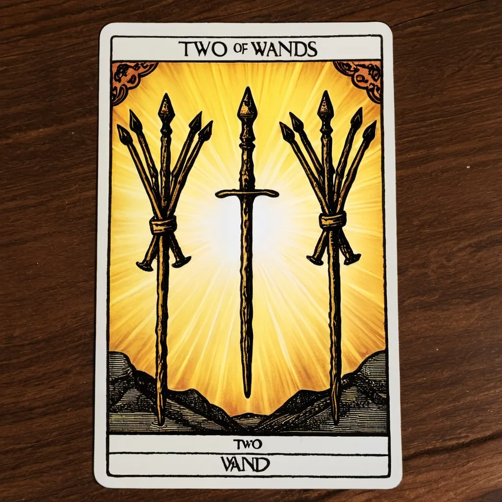 Prompt: Tarot card,two of wands,